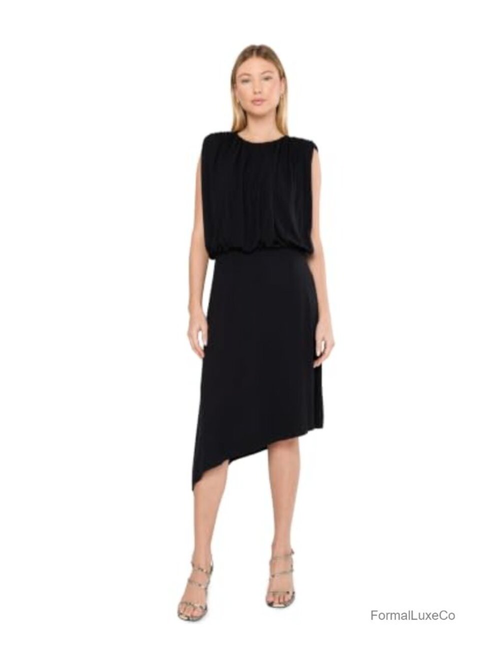 Sleeveless Asymmetrical Draped Jersey Knit A-Line Dress
